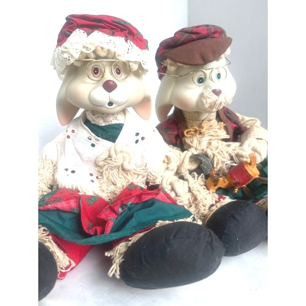 House Of Lloyd Grannie Flo Grandpa Lloyd Bunny Figurines Porcelain Face Ears Vtg